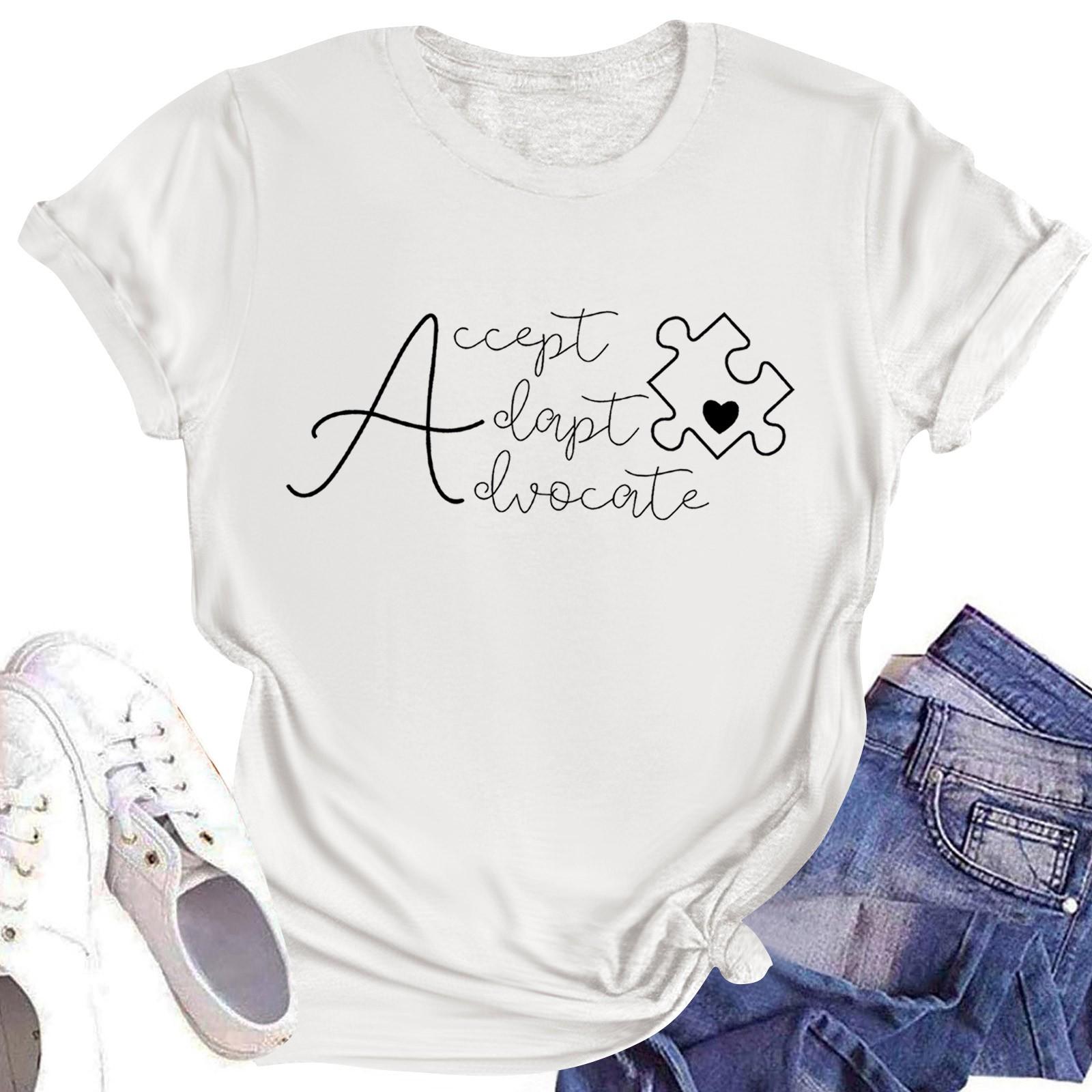 

Жіноча повсякденна повсякденна футболка з круглим вирізом і короткими рукавами з принтом XL білий