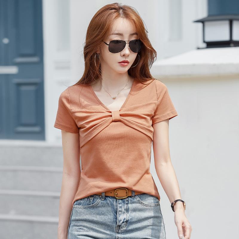 

Летняя тонкая футболка с круглым вырезом, пуловер, женские топы с короткими рукавами 3XL кармин