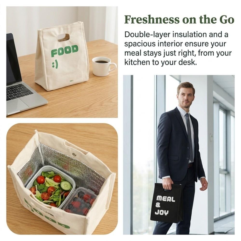 Canvas Insulated Lunch Bag Large Capacity Food Storage Bag Tote Portable Picnic Bag School