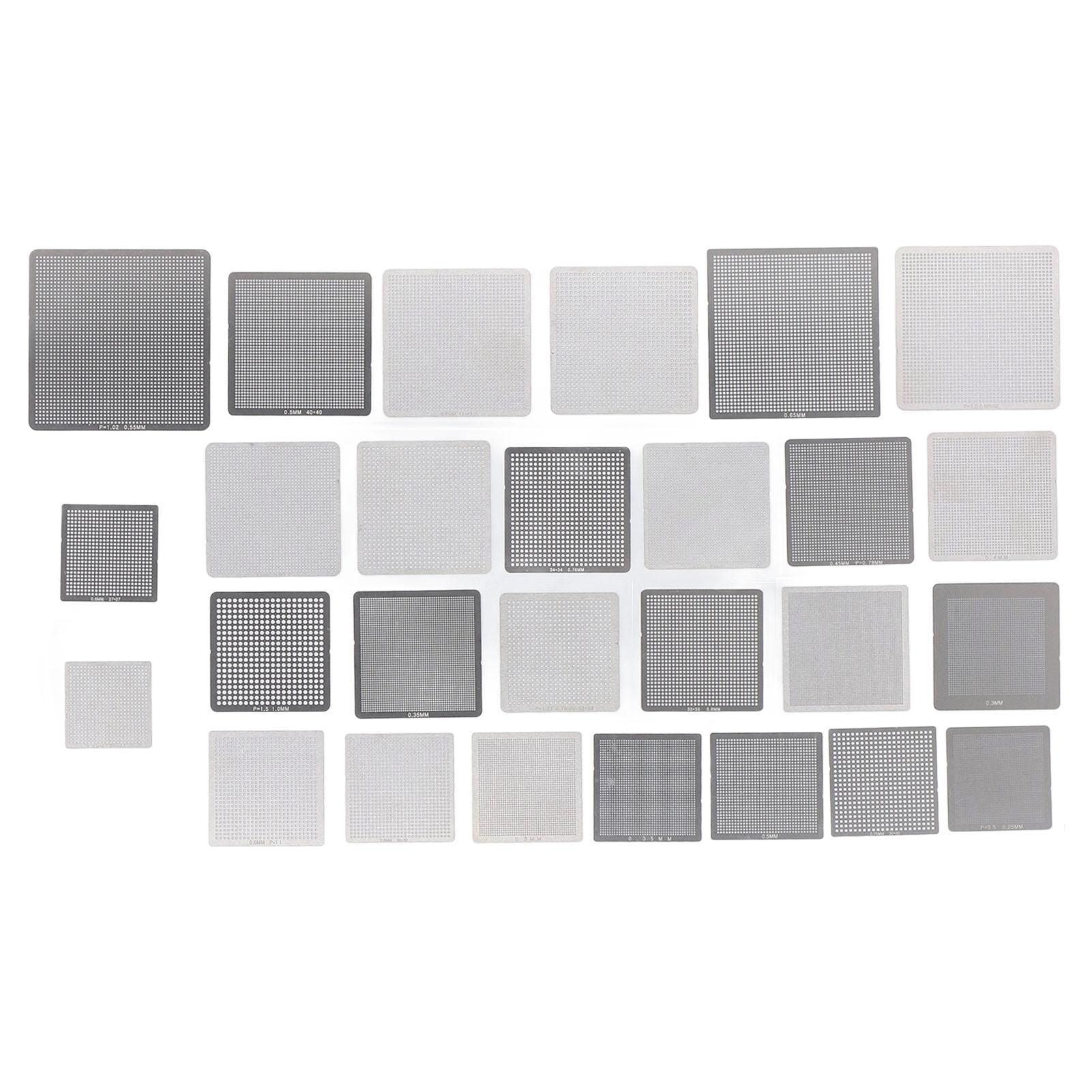 

27PCS BGA Reballing Stencils 304 Stainless Steel Reballing Rework Template Mesh for Laptop Welding