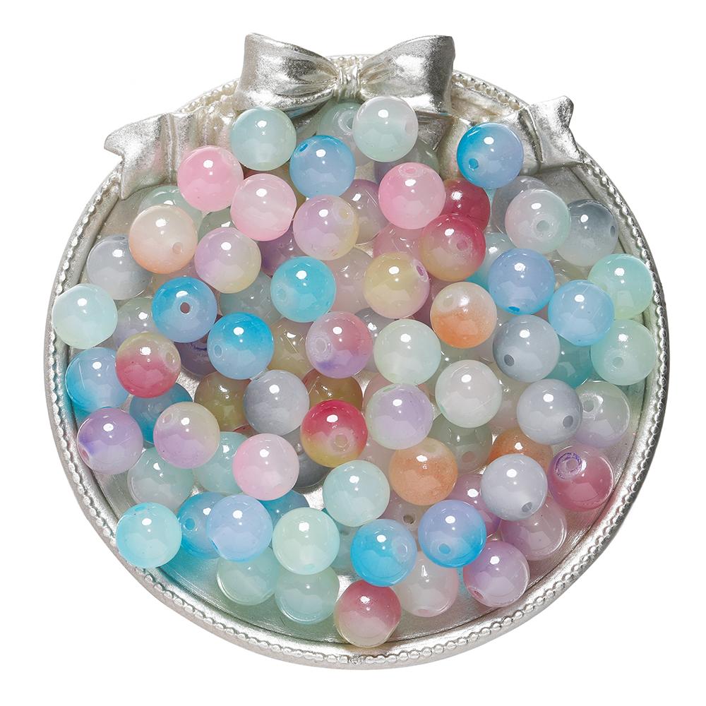 50pcs 8/10mm Double Color Jelly Result Round Glass Beads Loose Spacer Beads Pattern for Jewelry Making DIY Bracelet Necklace