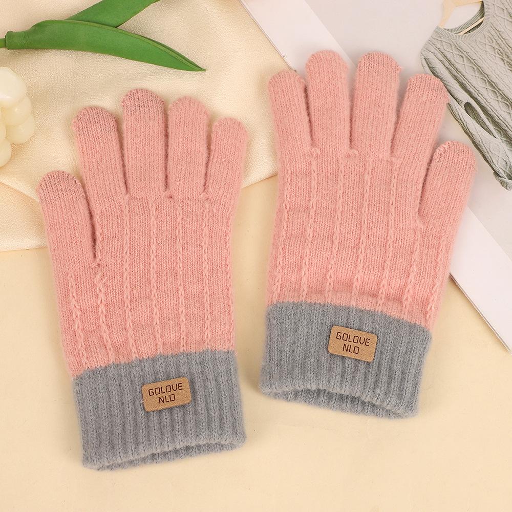 Winter new knitted thermal gloves men's and women's thickened cycling wool finger gloves
