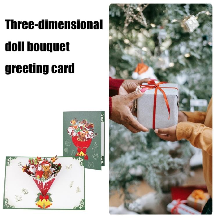 3D Christmas Dolls Bouquet Greeting Card Festival Gifts Postcard Invitation Card with Envelope Holiday Parties Supplies