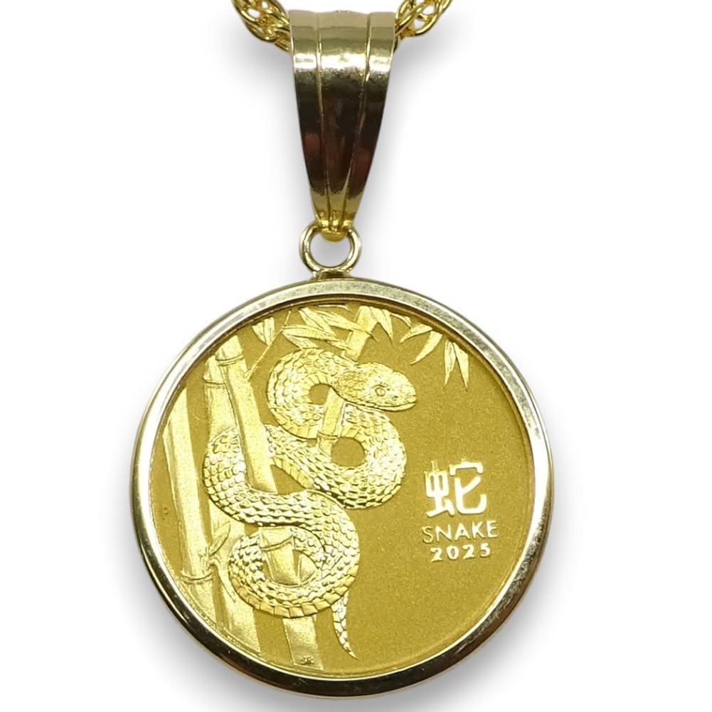 and My Jewelry Pure Gold 24K Snake Year Coin 18K Gold 15 Charles III Australia Coin [Your Box] Necklace, 2025, Frame, 1/10oz, 9999Au, Dollars,