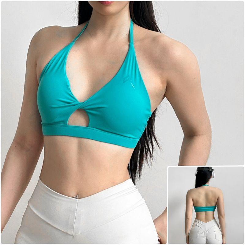 

Yoga Top Women s Sports Underwear Fitness Bra High Elasticity Wrap-around Running Bra Outdoor Vest Hanging Neck Shockproof Lake Blue (including standard) L