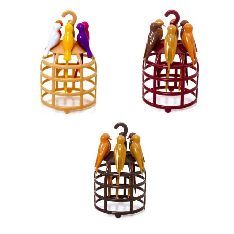 6 Pcs for Creative Birdcage Fruit Fork Toothpick Plastic Stand Holder