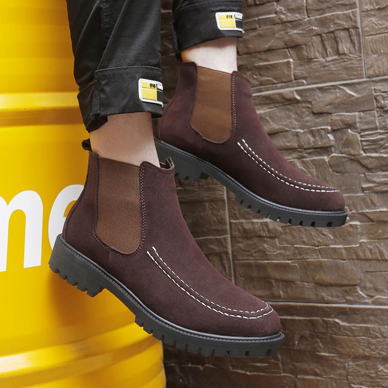 Fashion Men's Chelsea Boots Anti Slip Snow Boots Faux Suede Slip-On Round Toe Platform Warm Short Boots Size 38-47