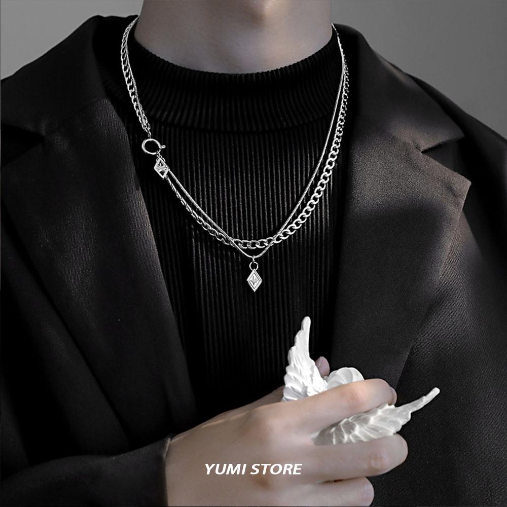 Square Cross Necklace For Men Women Double Layered Titanium Steel Simple Collar Chain Luxury Design Unisex Accessories