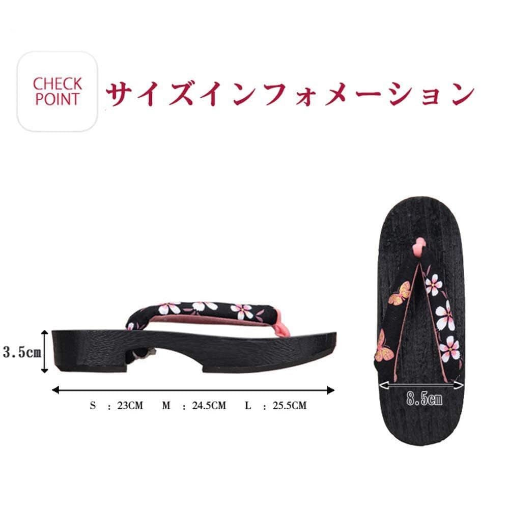 Paulownia Wood Geta Sandals with Soft Thongs and Floral Perfect for Cherry Blossom and Yukata Fluffy Thongs Size Japanese Shoe Size [BUITVOZE] Women's