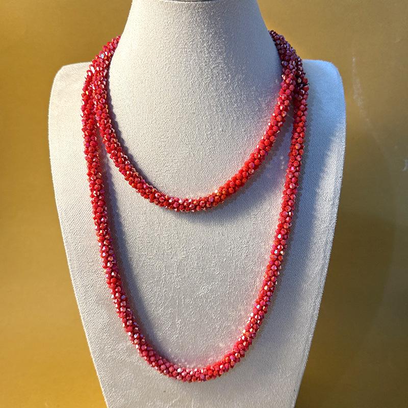 Retro Multi-layer Crystal Long Necklace - Handmade & Versatile Collarbone Chain