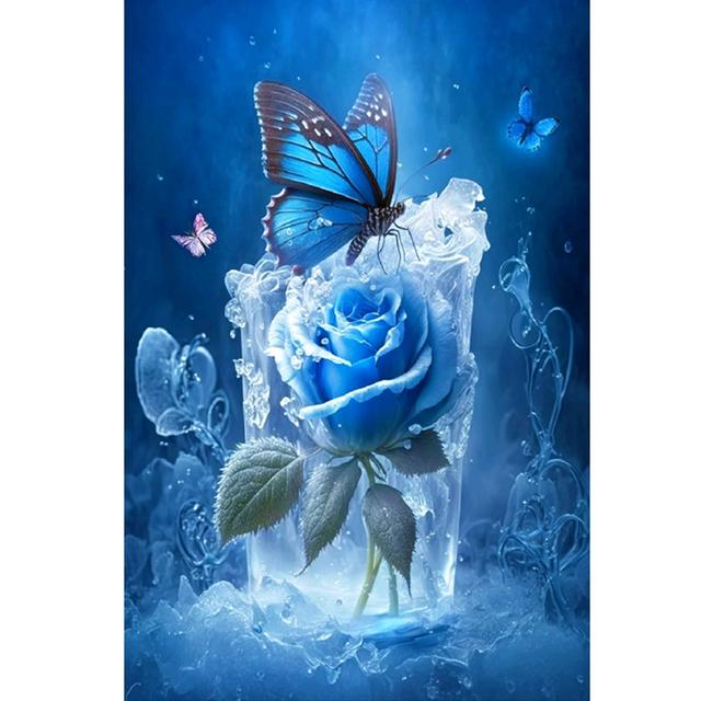 

DIY 5D Алмазная картина Голубая роза Бабочка Цветок Картина Новый 2023 Мозаика Искусство Алмазная вышивка Наборы для вышивки крестом Инкрустация кристаллами Домашний декор U63 round 40x30cm белый