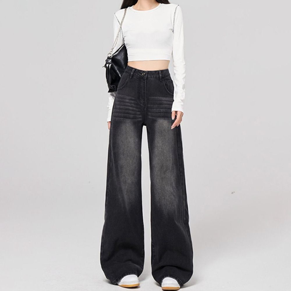 Loose Retro Jeans Women Straight Leg Baggy Denim Pants Fashion Cowboy Trousers  Girls Lady