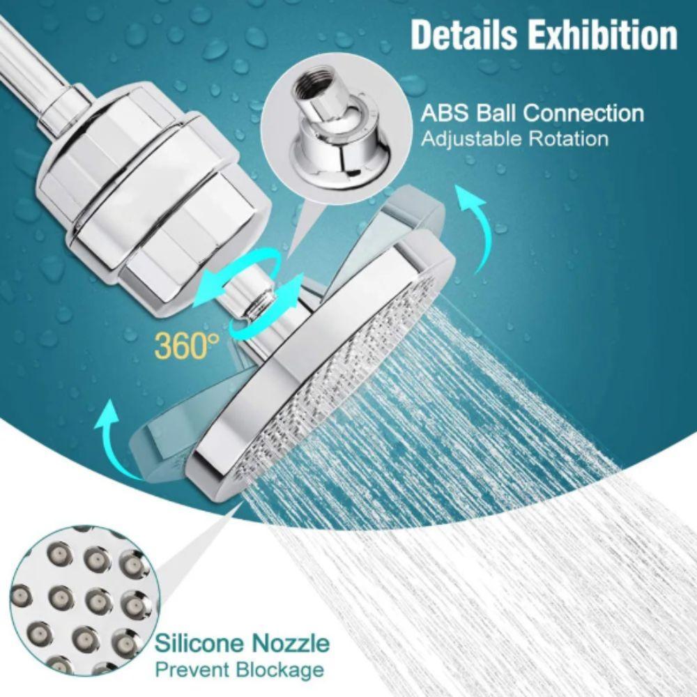360° Adjustable Shower Water Purification Filter Reduce Skin Dryness Adjustable Nozzle Shower Head Filter Hard Water Filter
