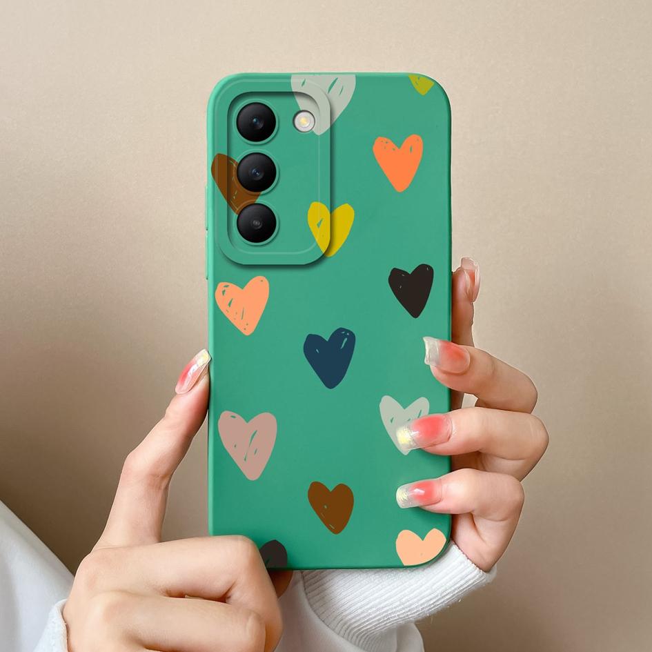 For Vivo Y100 (IDN) Y200e T3 V30 SE V30e V40 Pro Lite Phone Case Covers Lens Protection Soft Silicone Luxury Love Heart Pattern Housing For Vivo Shell