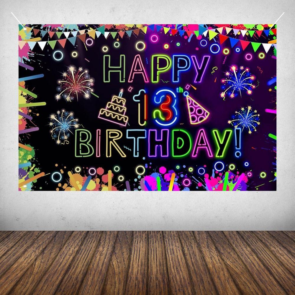 Party Backdrop Polyester Neon Birthday Party Decorations Happy 13th Boys
