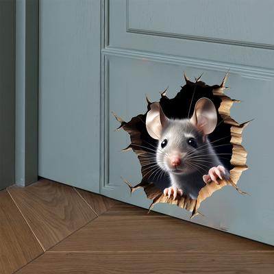 Niedlicher Guckende Maus Wandaufkleber 3D Mausloch Aufkleber Abnehmbares Selbstklebendes Vinyl für Zimmer Schlafzimmer Heimdekorationszubehör