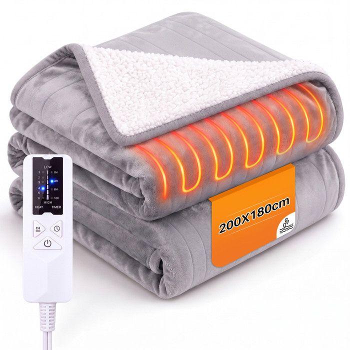 Couverture chauffante électrique - NETTLIFE - 200×180 cm - 6 niveaux - Arrêt programmé
