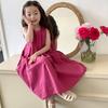 Summer Girls Sleeveless Princess Dress Children Clothing Teen Solid Color Cotton Bubble Skirt Kid Vacation Style Vest Dress