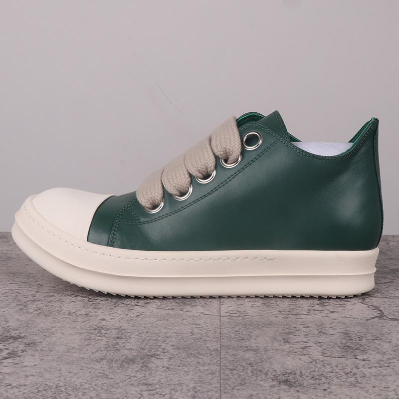 Men's Shoes Genuine Leather Jumbo Shoelace Women's Sneakers Fashion Black Solid Lace-up Men's Casual Shoes