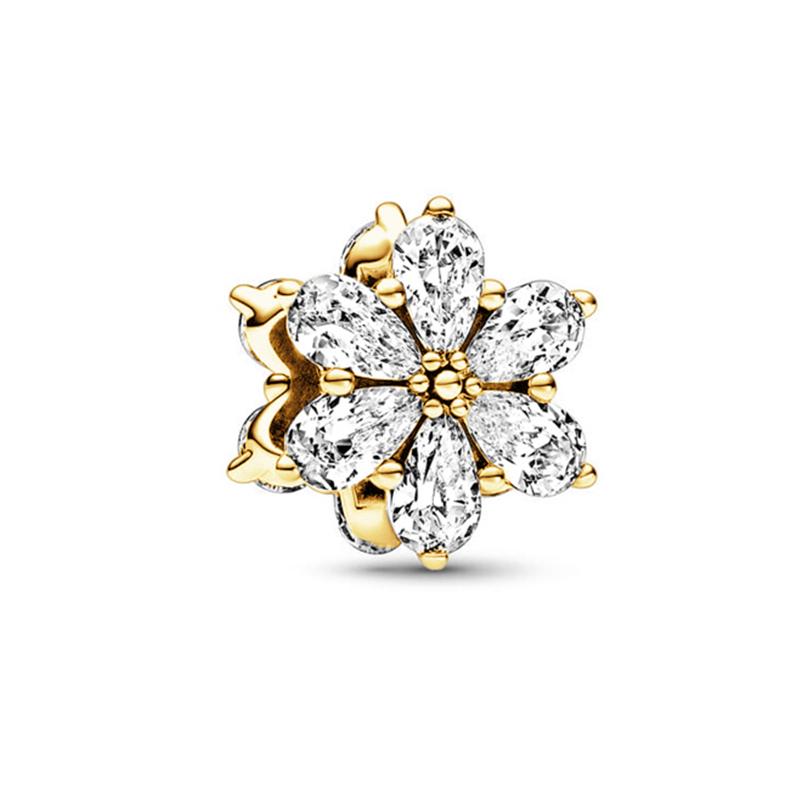 Sparkling Gold Plated Snowflake Collection Charm Bead Charms Icy Snowflake Drop Pendant Festive Snowflake Bead Charms Compatible With Authentic Bracel