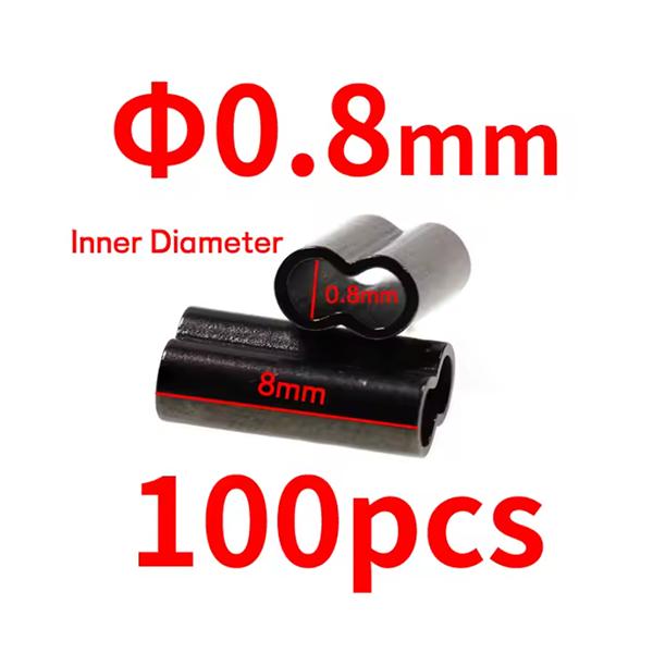 

100pcs Black Mini Double Barrel Copper Sleeves for Mono Steel Wire Crimps Fix Tube Saltwater Fishing Rigging Accessories 0.8mm