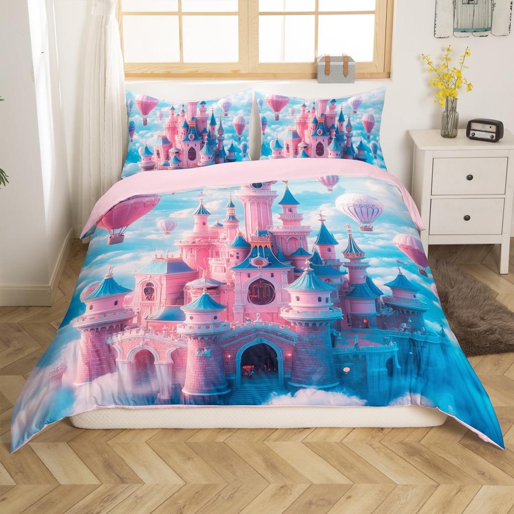 Castle Duvet Cover Sets For Girls Queen Twin Size Lightweight Down Quilt Covers Room Decor 2 Pillowcases 1 Duvet Cover No Quilt