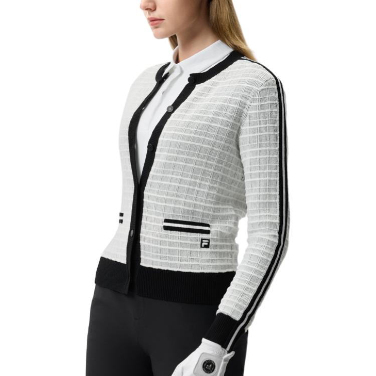 Fila Golf Series Striped Fashion Versatile Cardigan Sweater Women Sweater Jade-White A11W515410F-WT