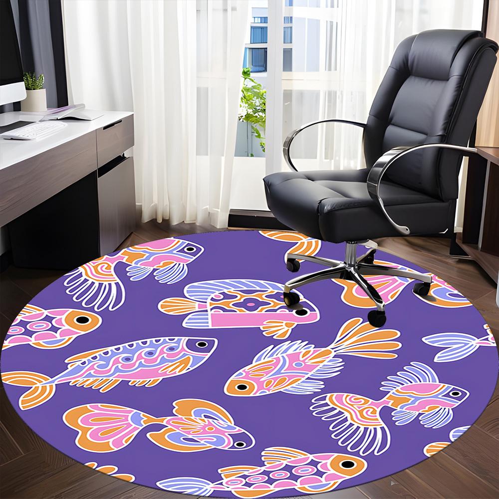 1pc Fish Pattern Office Round Rug, Non-slip, Soft and Durable Office Rug for Interior Decoration, Perfect for Office, Beautiful Decoration yy260323032