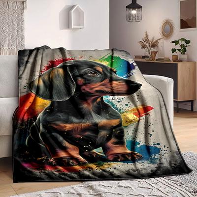 1PC Dachshund Art Print Blanket, Throw For Sofa, Bed, Travel, Camping, Livingroom, And Bed, Printing Blanket With Soft And Warm Fabric Yy250918172