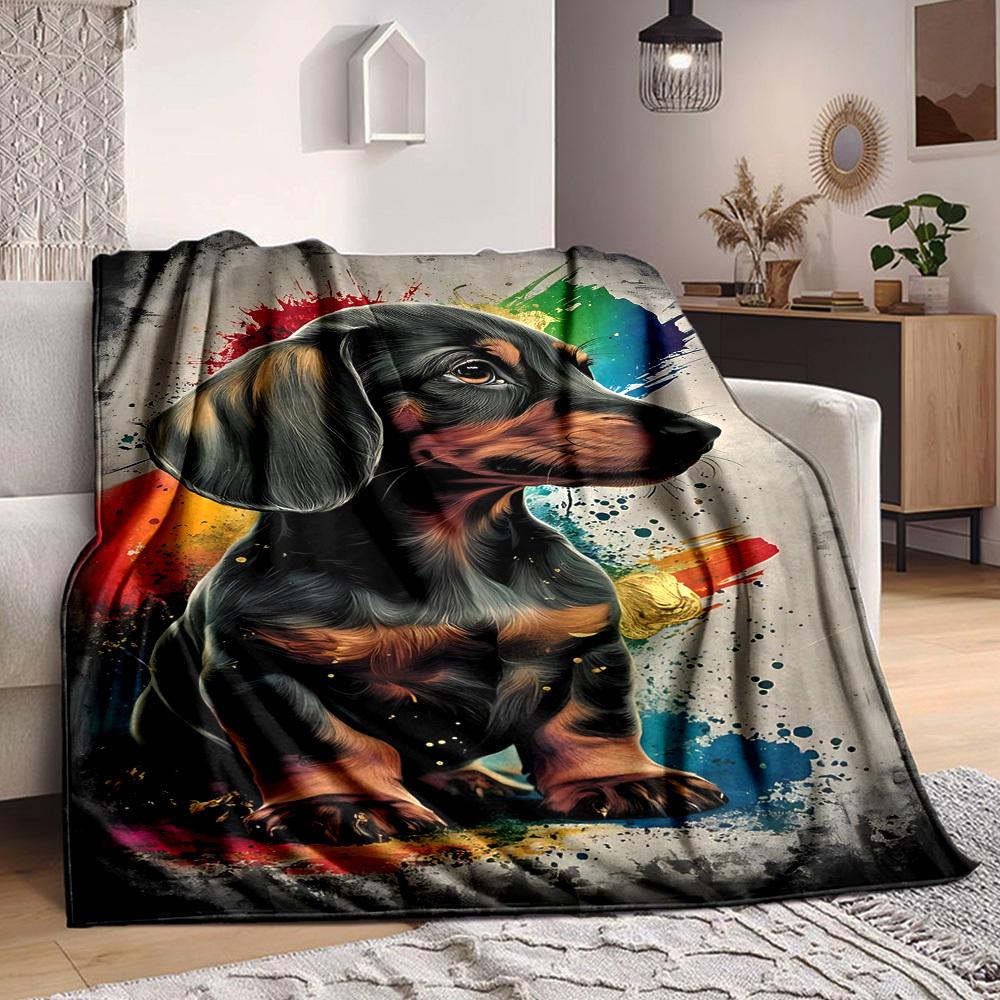 

1PC Dachshund Art Print Blanket, Throw For Sofa, Bed, Travel, Camping, Livingroom, And Bed, Printing Blanket With Soft And Warm Fabric yy250918172 100x150cm