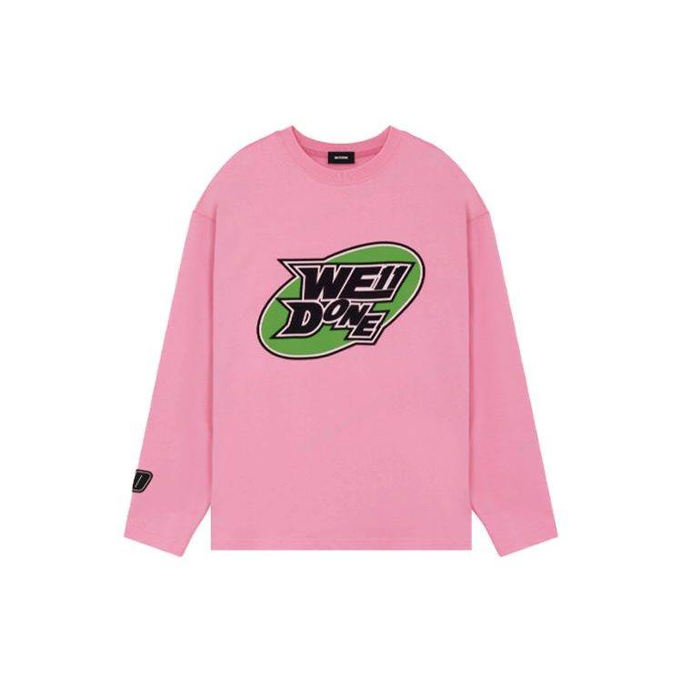 We11done Ss22 Round Logo Pattern Crew Neck Long Sleeve T-Shirt Unisex Tops Pink WD-TT1-22-648-U-PK