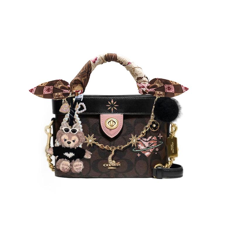 

COACH handbag [Customized bag] Kay 20 classic presbyopia logo logo zipper closure star moon sun chain doll fur ball ribbon artificial echo basic model чорний