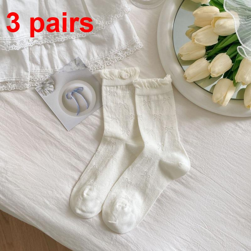 3 Pairs Spring/Summer Women's Thin Hollow-Out Mid-Calf Socks Ballet Bubble Tongue Lace Socks for Girls Women
