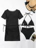 2025 European & American Bikini Three-Piece Set: Solid Color, Sexy Cover-Up, Slimming Swimwear for Women