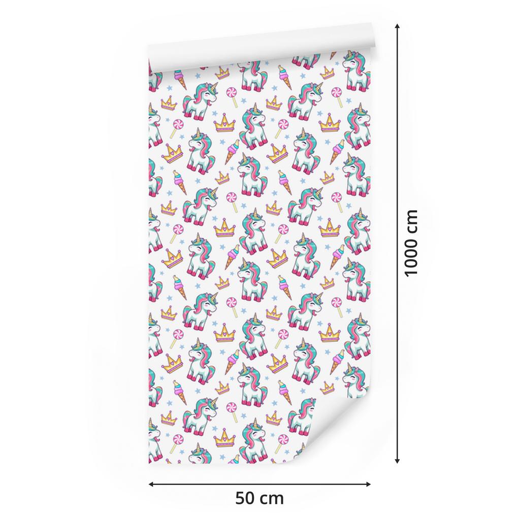 Unicorns Wallpaper White, Light Gray and Powder Pink 50x1000
