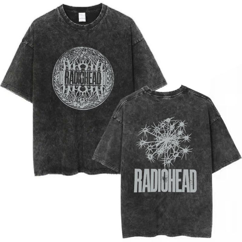 T-shirt rétro délavé Radiohead Band OK Computer pour femme et T-shirt Hip Hop Mode 100% Coton T-shirt décontracté