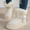 Bowtie Faux Suede Ankle Boots Women Warm Fur Thicken Plush Cotton Padded Snow Boots Thick Sole Chunky Platform Casual Shoes