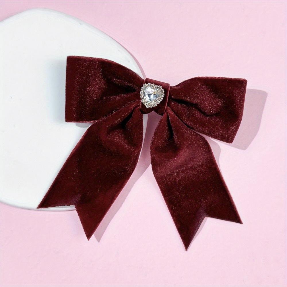 Water Diamond Heart-Shaped Velvet Bow Hair Clip, Sweet Girl Retro Elegant Temperament High-end Hair Accessory