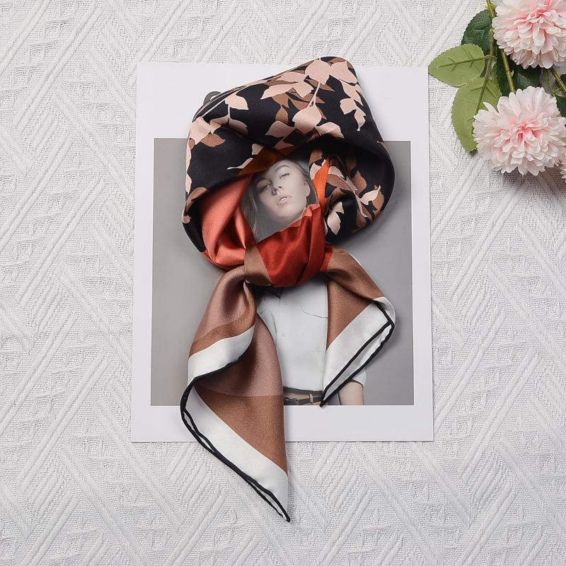 Meier Caramel color block floral twill silk scarf - women s autumn/winter 70cm square scarf 65*65cm