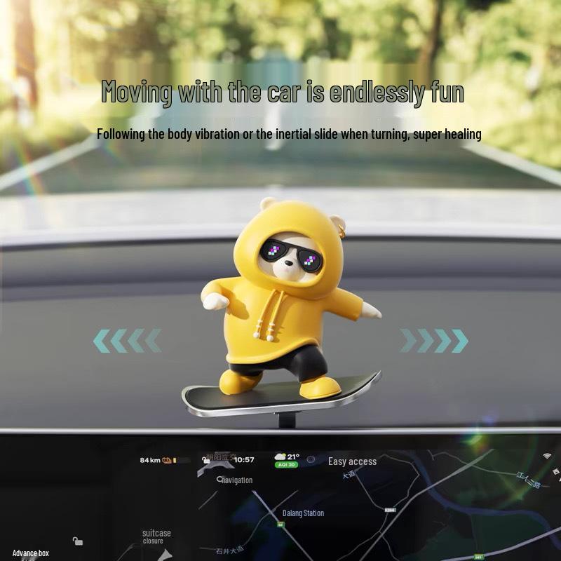 2025 Cross-Border Car Dashboard Bear Skateboard Ornament - Moving Cartoon Little Bear Decor