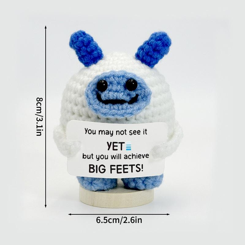 Positive Figures Crochet Doll Ornaments with Cards Funny Gifts Positive Energy Knitted Animals Craft Desktop Car Interior Decor