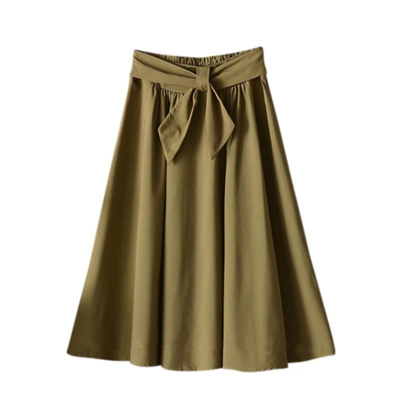 Lady's Elegant High Elastic Waist Pleated Skirts  Casual Bow Mid-calf Skirts
