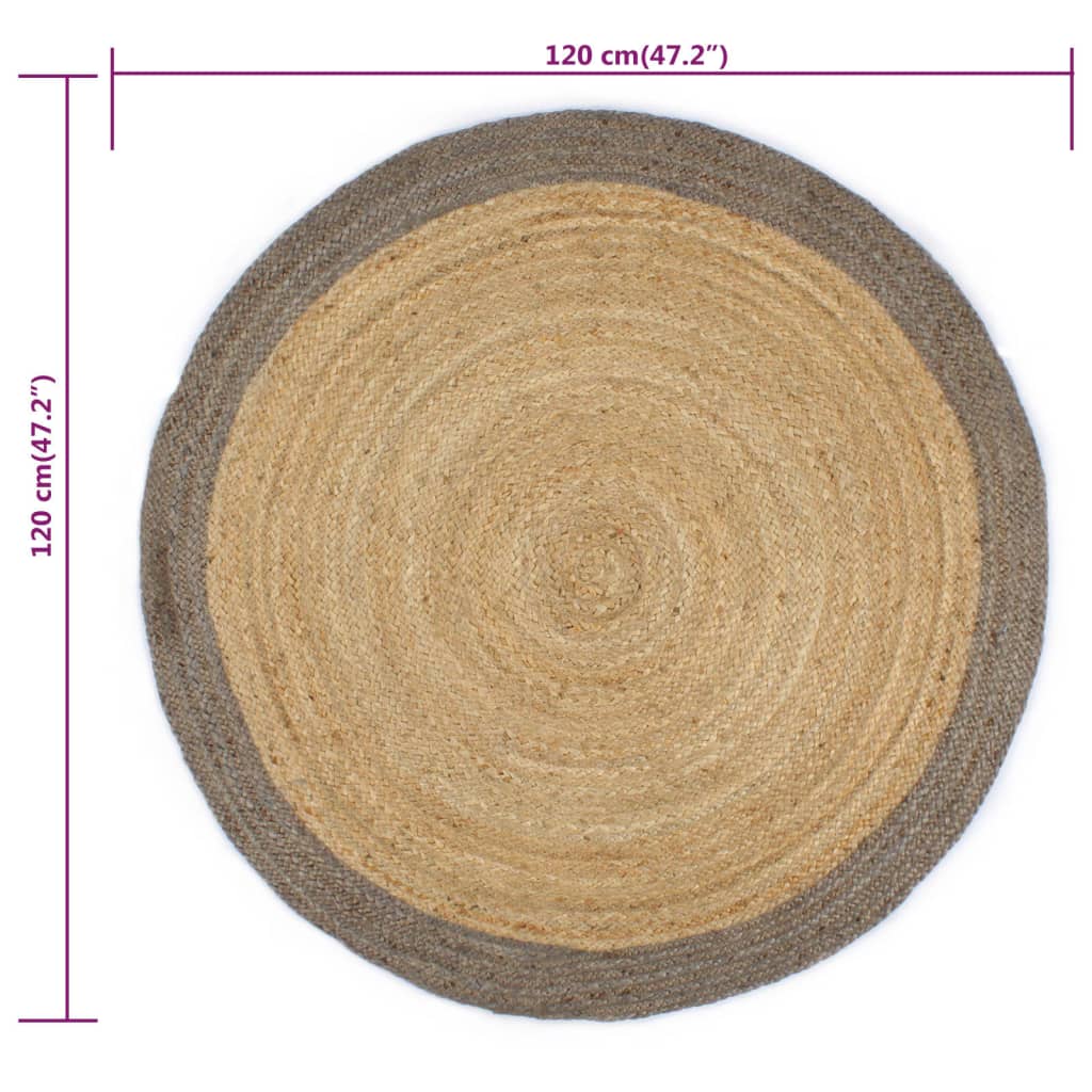 Handmade Jute Rug with Grey Border 120 Cm