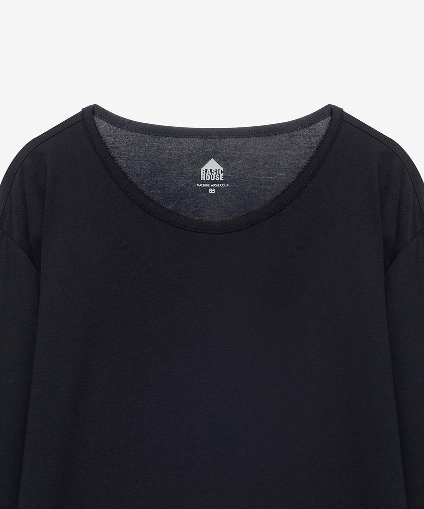 BASIC HOUSE Women'S Flowy Spandex U-Neck Oversized Long Sleeve T-Shirt Black