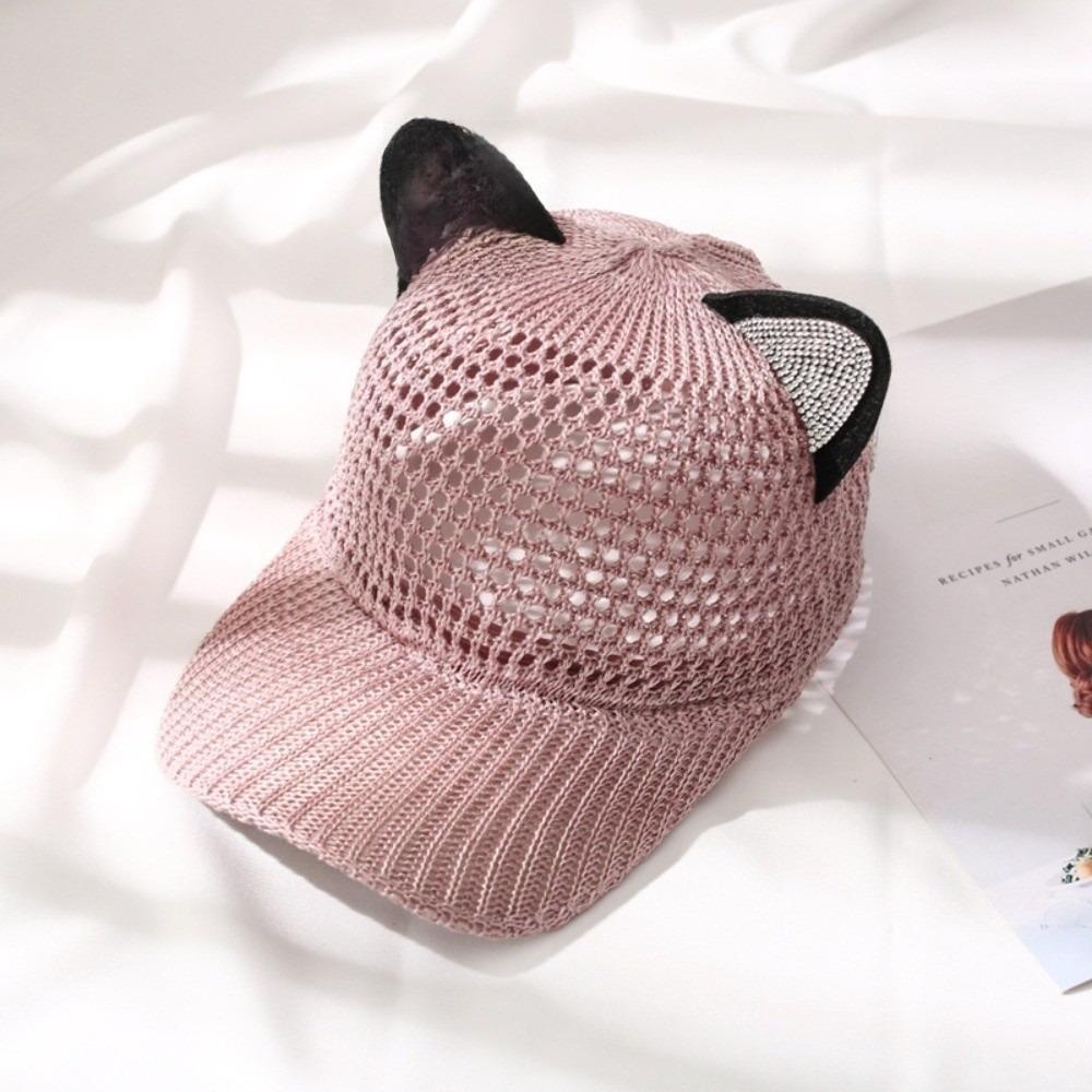 Fashion Cat Ears Baseball Cap Hollow Design Breathable Sun Hat UV Protection Simple Peaked Cap Unisex Outdoor