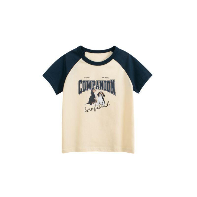 27kids Boy's Short-Sleeved T-shirt Children's Summer Clothing Children's Half Sleeve Raglan Sleeve 100% Cotton Coat Men's Color Matching Clothes