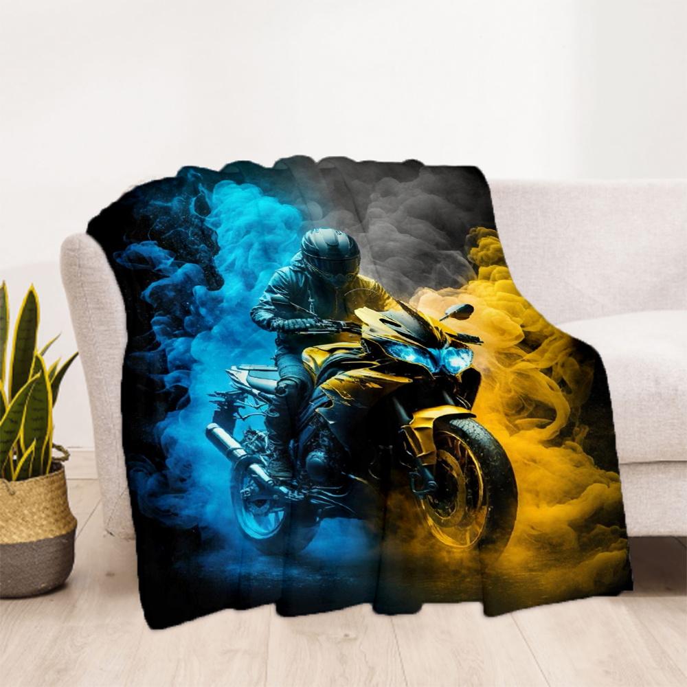 1pc Motorcycle Rider Flannel Blanket, Comfortable and Warm Blanket, for Camping Sofa Bed and Couch Office035