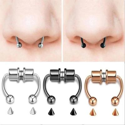 Anillos de Nariz Magnéticos Falsos de Herradura Anillo de Aro de Titanio con Clip para Piercing Falso de Septum Regalo para Mujeres Nueva Moda Joyería Corporal