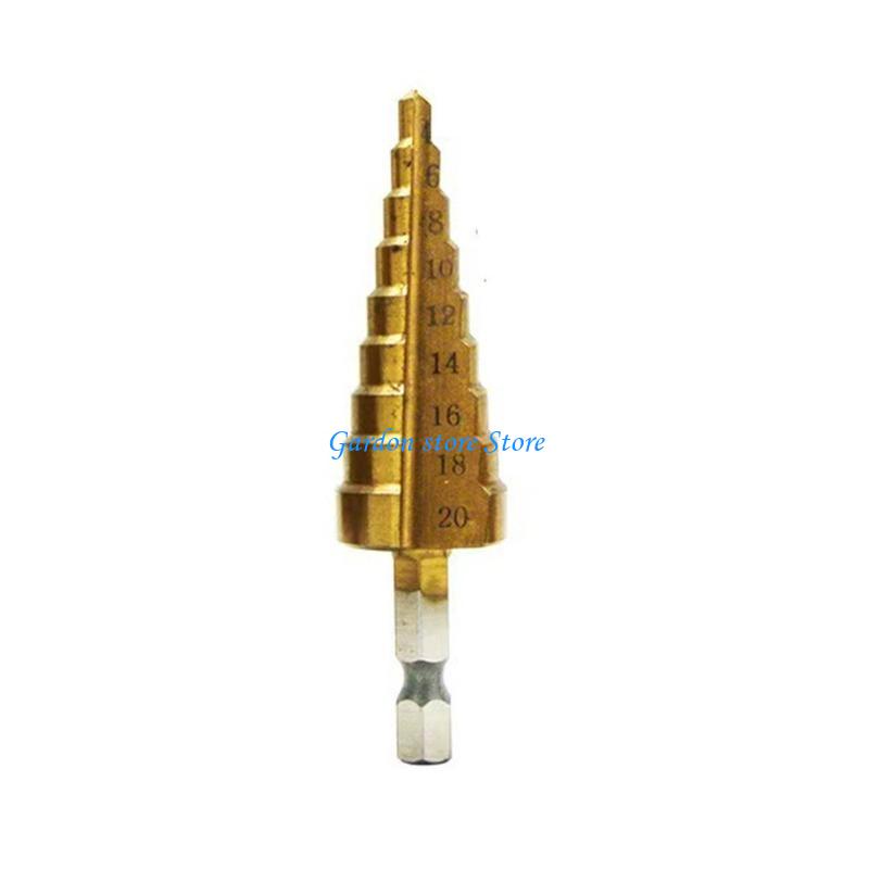 B0KB Straight Fluted Pagoda Step Drill Hexagonal Shank Reamer Bit Titaniums Coated