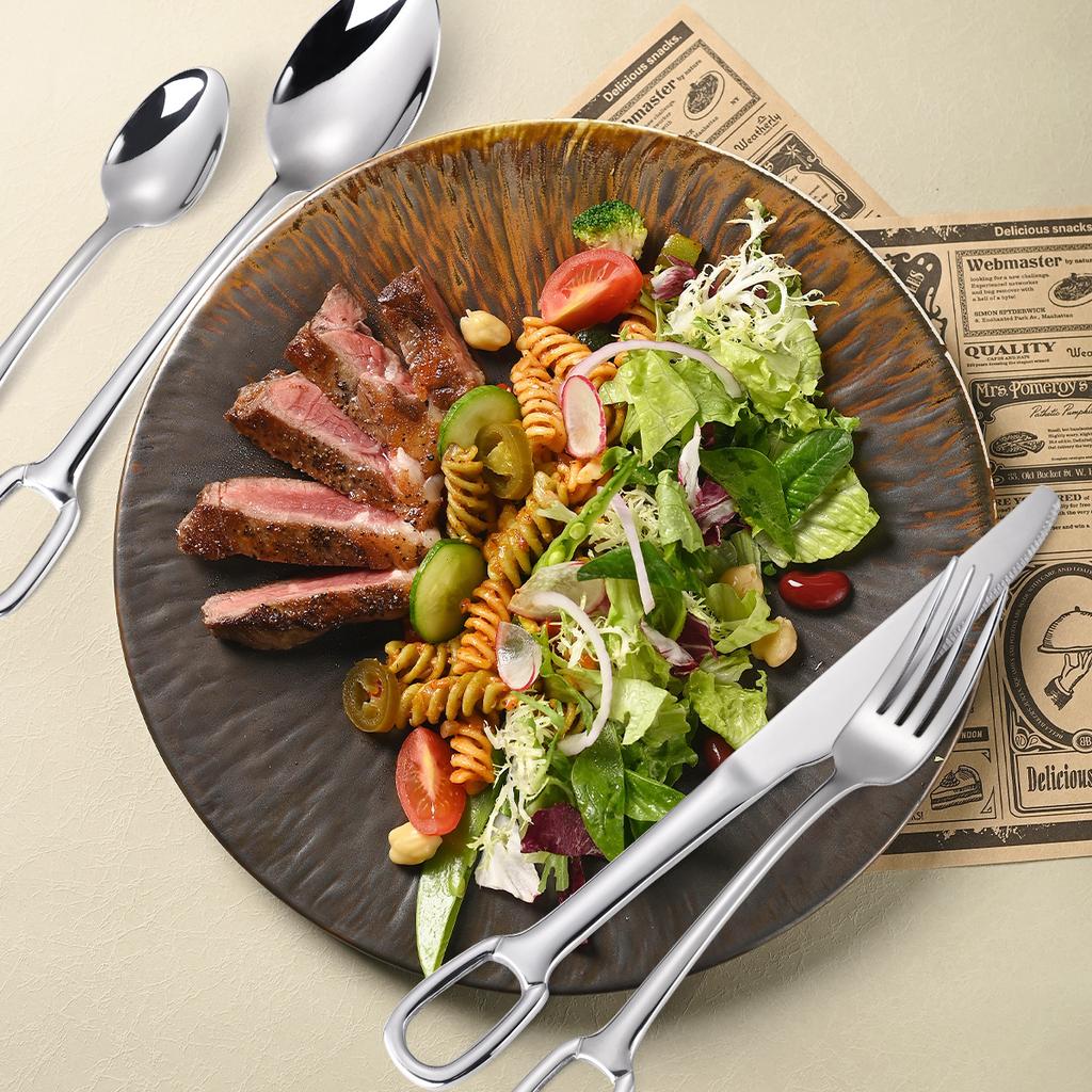 Cutlery 304 Stainless Steel Spoon Circular Ring Hotel Steak Knife Fork Spoon Titanium Plated European Style Hanging Hole Fork Tea Spoon